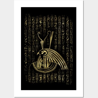 Golden Horus  with Egyptian hieroglyphs Posters and Art